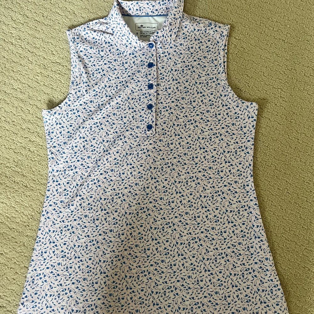 Peter Millar Blue and White Patterned Polo